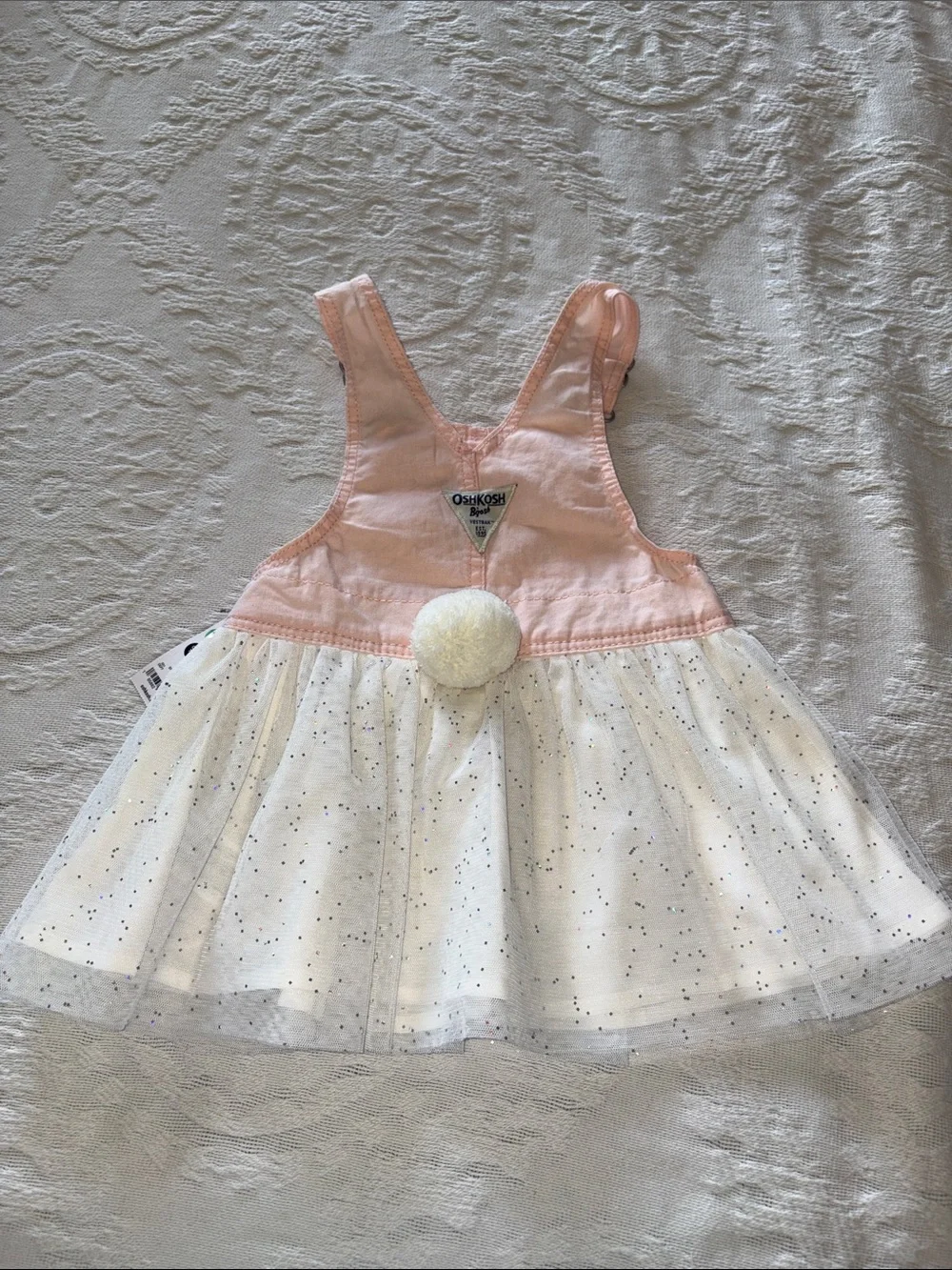 OshKosh Pink Bunny Embroidered Tulle Pinafore Dress BNWT 18m